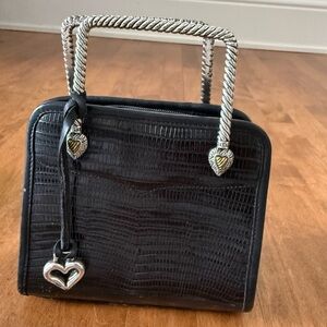 Brighton Black Textured Satchel with Rope-Style Silver Handles